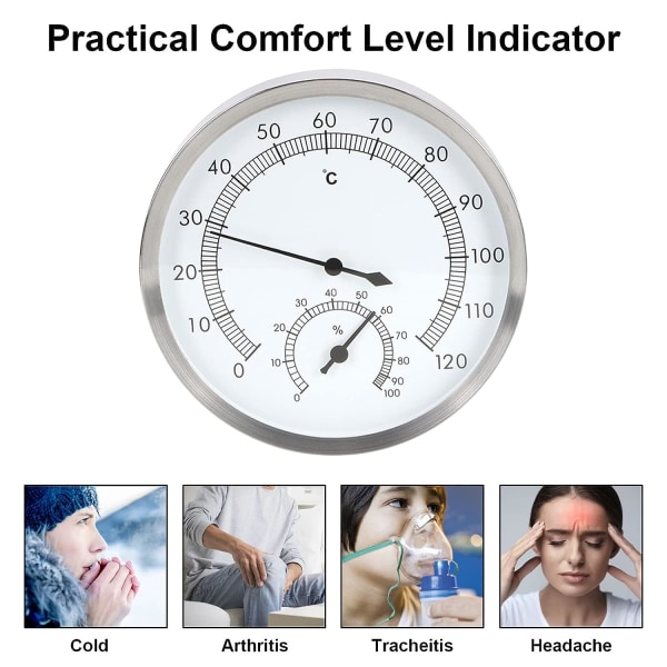 Analog Termo-Hygrometer, 2 i 1 Rustfritt Stål Termometer Hygr