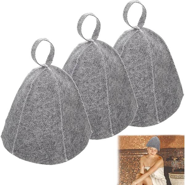 Bastuhätt - Grå Set med 3 Filtbastuhättar för Män och Kvinnor Filt