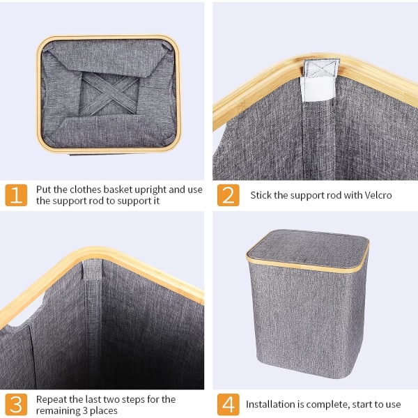 Vaskeromskurv 60L Foldbar Vaskeromskurv Bambus Vaskeromskurv