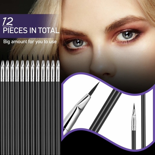 12 stykker Angled Eyeliner Brush Tint Brush Gel Flytende tynn sminke