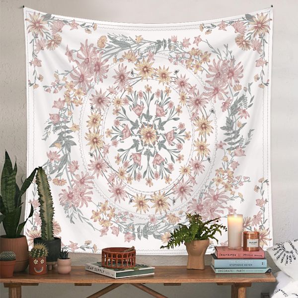 Ocean 150*200cm Bohemian-tyylinen seinävaate - Vaaleanpunainen murskattu kukka, Koristeellinen
