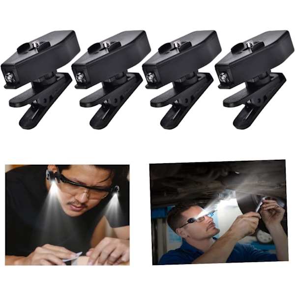 2 Par Brilleklype Lys, Mini LED Boklys Klype På Briller, Justerbar LED Nattlampe 360 ​​Graders Roterbart Lys for Nattlesing Camping