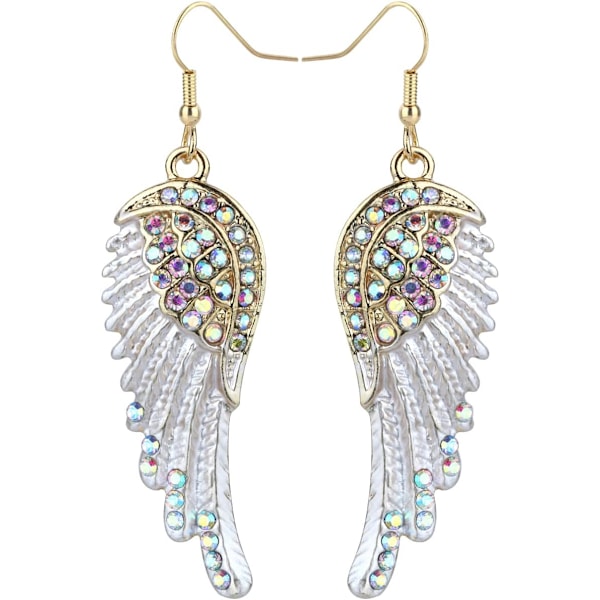 Women's Crystal Guardian Angel Wings Hypoallergenic Dangle Earrings Biker Jewelry - 2 1/4 inch