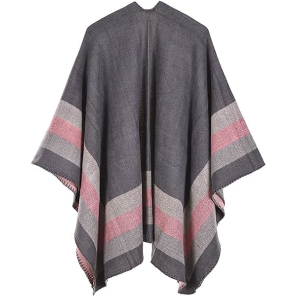 Poncho sjal damscarf Cape (randig/grå) Förtjockad Elegant W