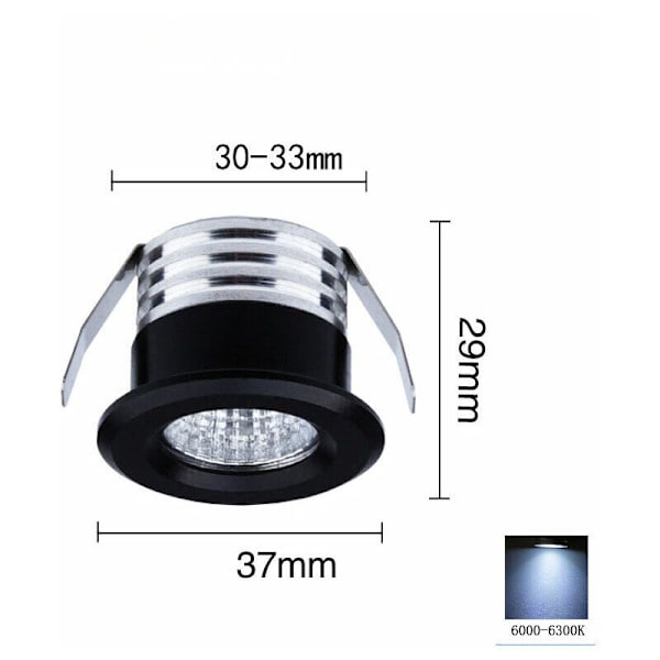 Sæt med 4 miniature indbyggede LED-spots (sort), 3 W, kold hvid