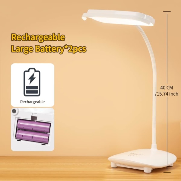 2 stk 13200mah 40 LED Trådløs USB Ladbar Skrivebordslampe, Barn Re