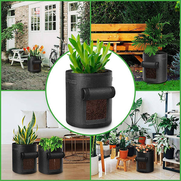 4 ikke-vævede 7 gallons sorte planteposer, kartoffelplanteposer, s