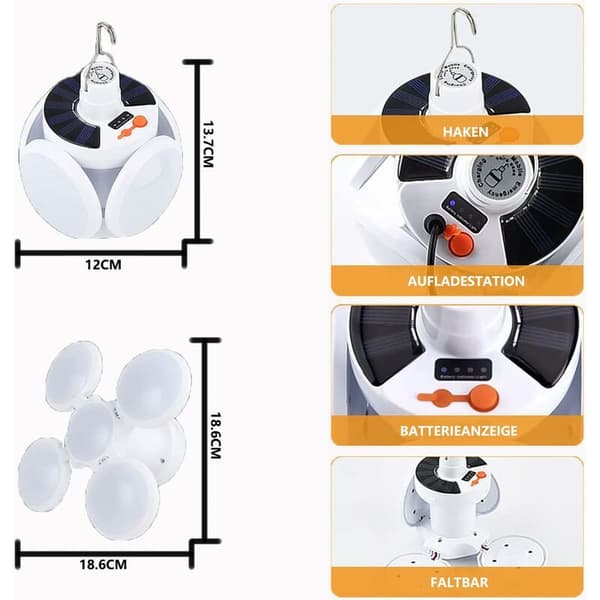 Ladesolcelle Campinglys med LED, 5 Moduser SOS Vanntett Mini