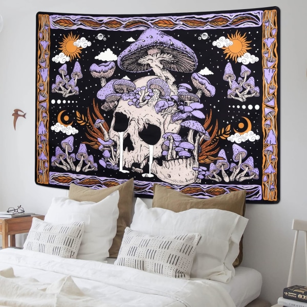 Skull Tapestry Vegghengende soppteppe Lilla Skjelett Pat