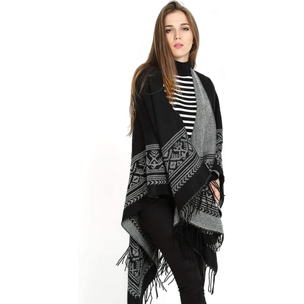 Poncho Sjal Elegant Varm Öppen Kvadrat Höst Vinter Kvinna