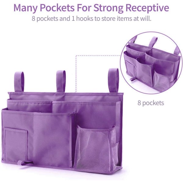 1 kerrossängyn säilytyspussi (violetti), riippusängyn säilytyspussi, 8 taskua