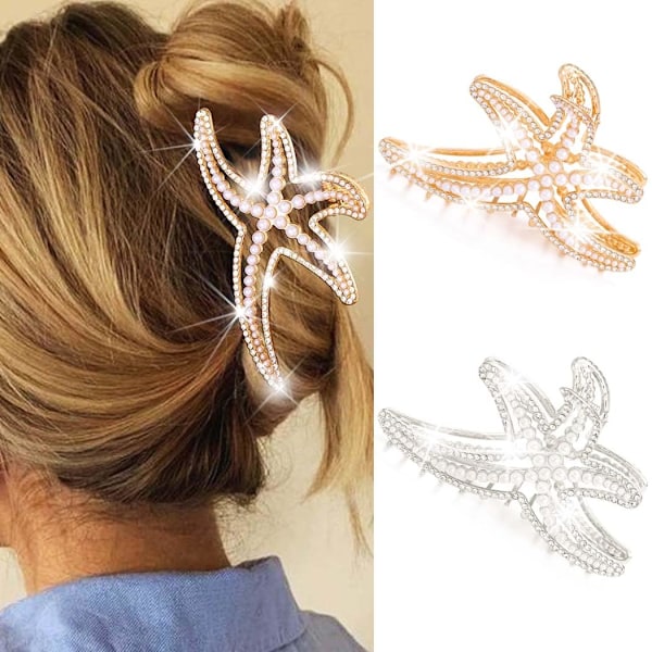Sjøstjerne Hårklyper Perle Hårklype Gull Metall Hårklyper 2 stk Rhinestone Hårtilbehør for Kvinner