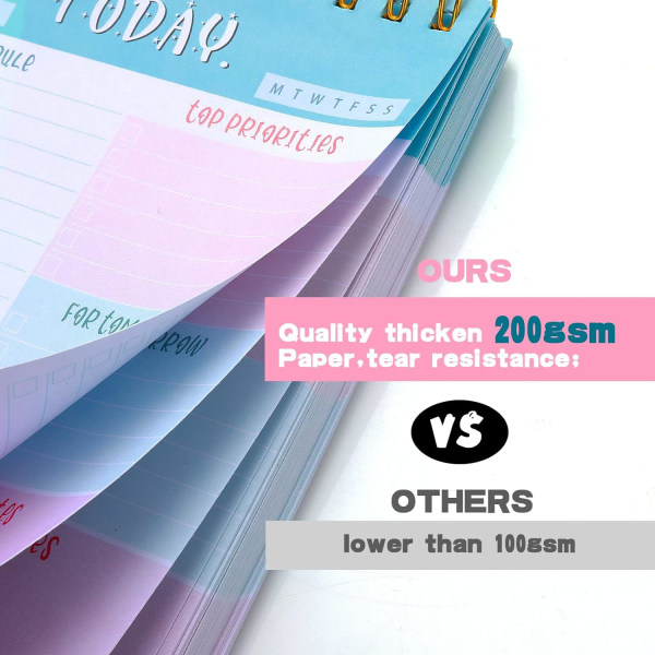 Daglig To-Do Liste Notesblok, 200gsm Tyk Daglig Planlægger Notesblok Til