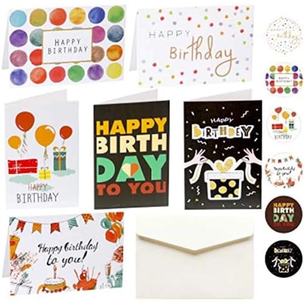 Tillykke med fødselsdagskort - bulk sæt med 12 inklusiv 6 designs, med E