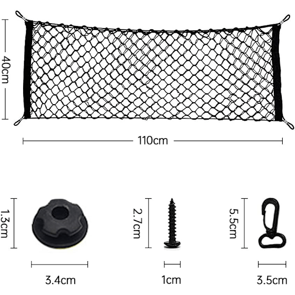 40 x 110 cm Bagage Nät för Bil, Stor Storlek Bil Bagage Nät, Biltillbehör Nät, Barnens Bagage Nät, för SUV, Lastbil Svart med 4 Krokar