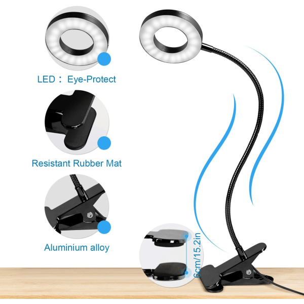 48 LED Clip-lampa för skrivbord 360° Flexibel Clip-läslampa 3 Belysningslägen