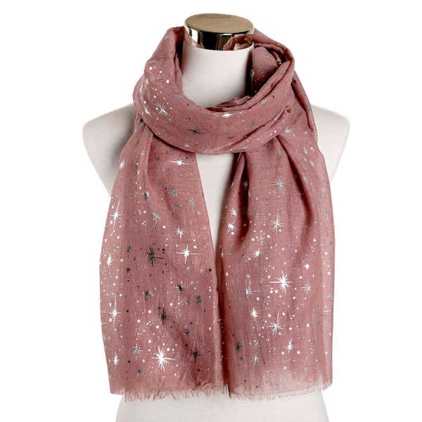 Sølv Moonlight Leaves Glitterprintet tørklæde til kvinder - Pink Pr
