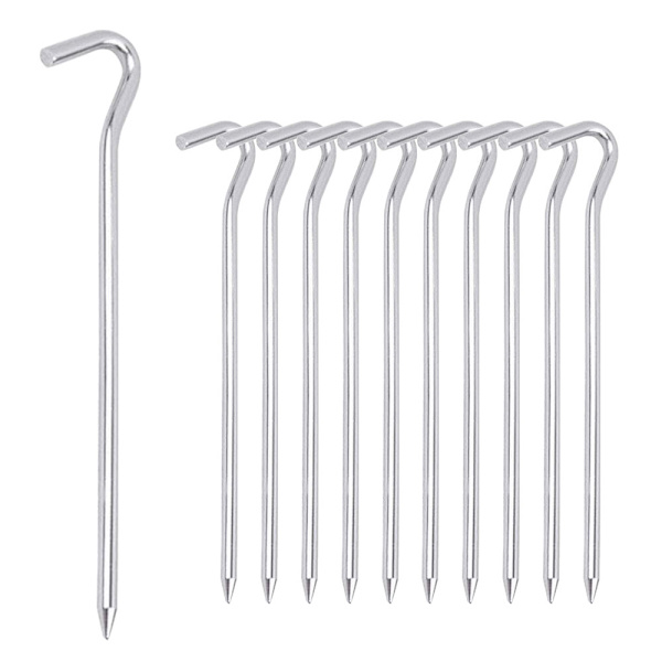 12 stk teltplugger - Aluminium teltplugger med krok - 22 cm H