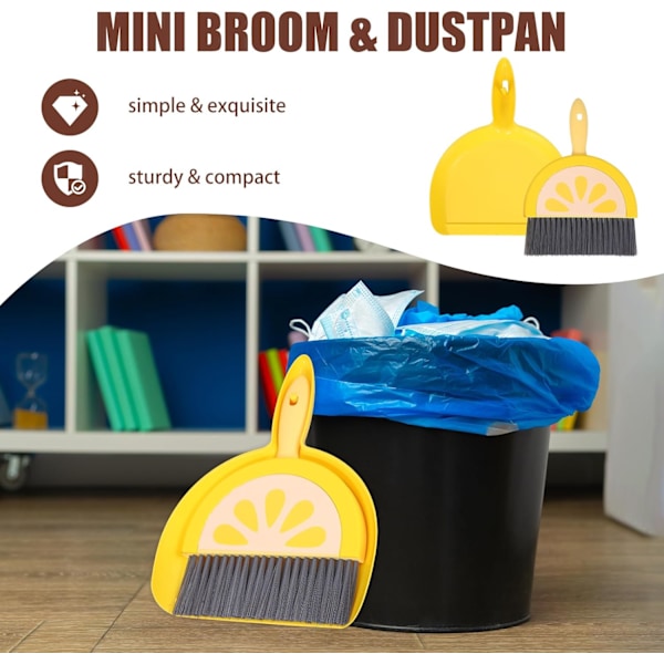 Lite Feiebrett og Kost Sett, Sitron Mini Feiebrett og Kost Feiekost og Feiebrett Sett, Liten Rengjøringskost Mini Håndkost for Bord, Pult, Tastatur