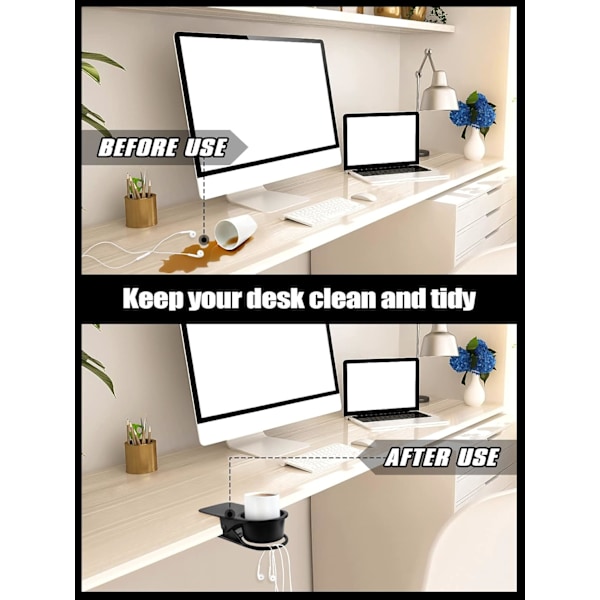 2 STK. Drikkekopholder Clip, Skrivebordsflaske Kop Stand DIY Glas Klemme Opbevaring Underkop Clip Vand Kaffe Krus Holder Underkop Clip Design til Hjem & Kontor,