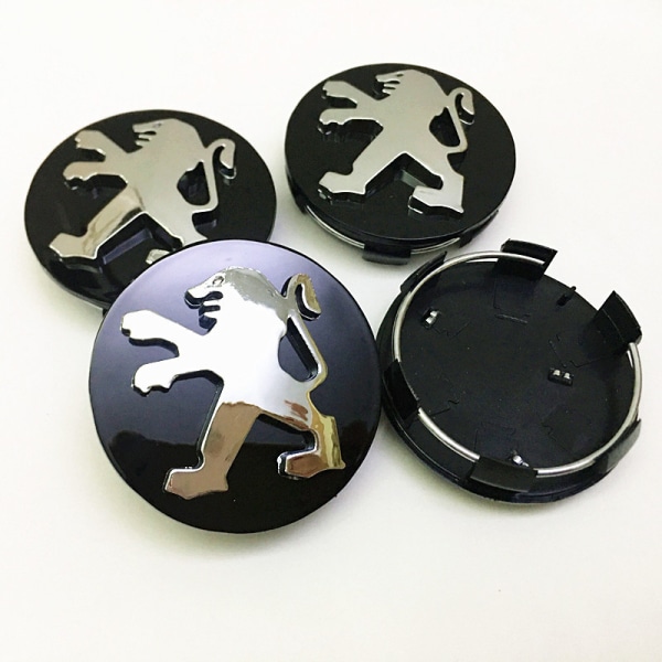 4 stk. Deksel for hjulnav for Peugeot 60mm Svart, Navdeksel