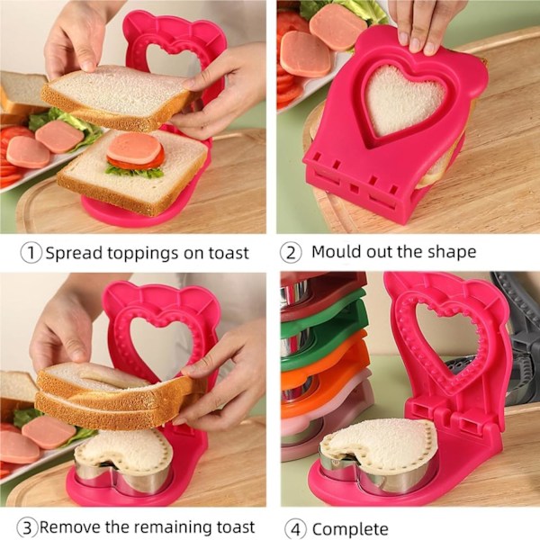 Sandwichkutter og forsegler, sandwichmaker for barn, brødskorpekutter, Uncrustables-maker, DIY-kjeksutstikker - Flott for matboks og bentoboks - Gutter og jenter