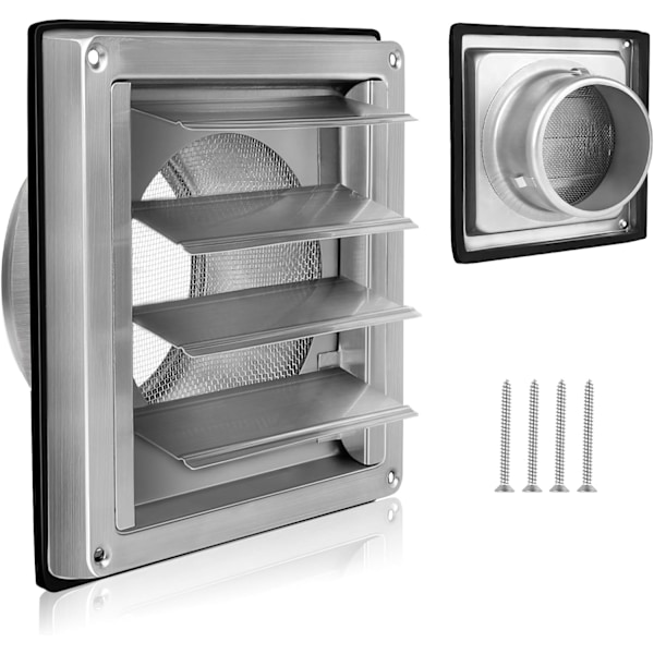 100mm ventilationsgaller med myggnät, 304 rostfritt stål Backventil Vädertåligt galler, Ø100mm ventilationsgaller för VMC-rör och