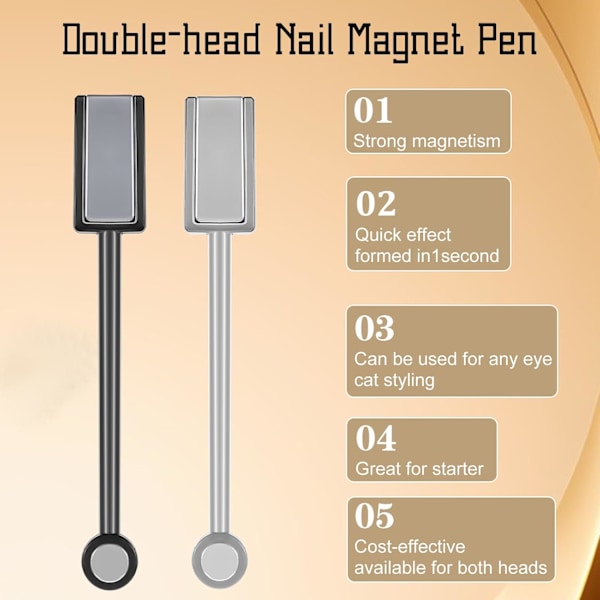 2 ST Dubbelhuvud Nagelmagnet Stark Sugkraft Magisk Magnetstav 3D Kattöga Gel Nagellack Magnetstav Nagelkonst Design Tillbehör Manikyrverktyg för DI