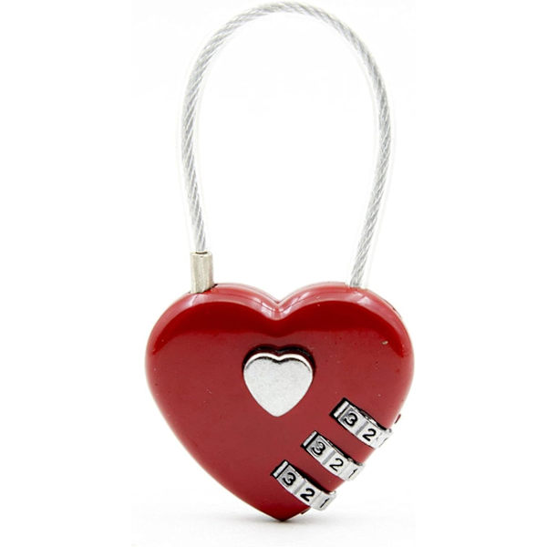 (Red) Heart Padlock Mini 3-numeroinen yhdistelmälukko Love Wire -langalla