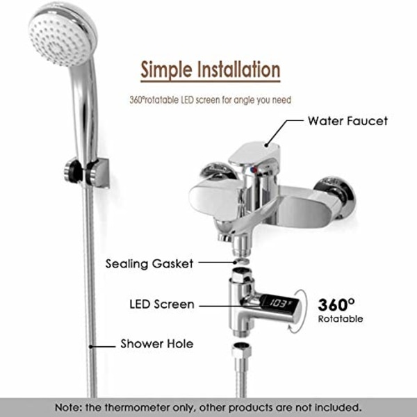 LED Digital Duschtermometer Självgenererande Realtids Vattenflöde