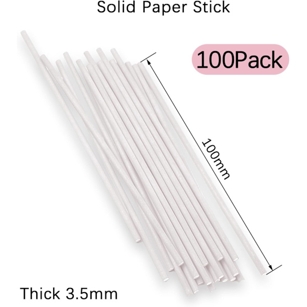 100 Pakk (Hvit) Pinner for Lollipop og Cake Pops, Papirpinner