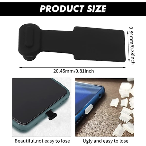 3-pack dammskydd för USB-C-port, silikon dammskydd för