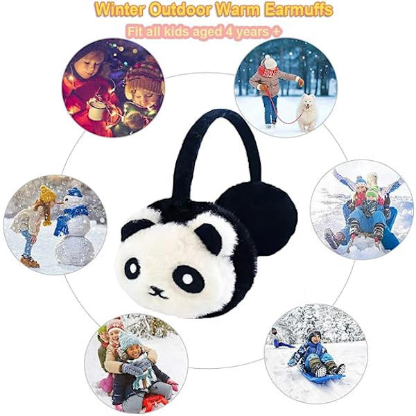 (Panda-kuvio) Lasten talviset lämpimät korvanlämmittimet, söpöt plushiset korvanlämmittimet, F
