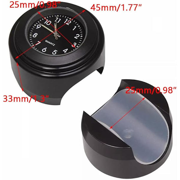 1 stk (1,77 x 1,3 tommer) Motorsykkelstyre klokke, lysende klokke