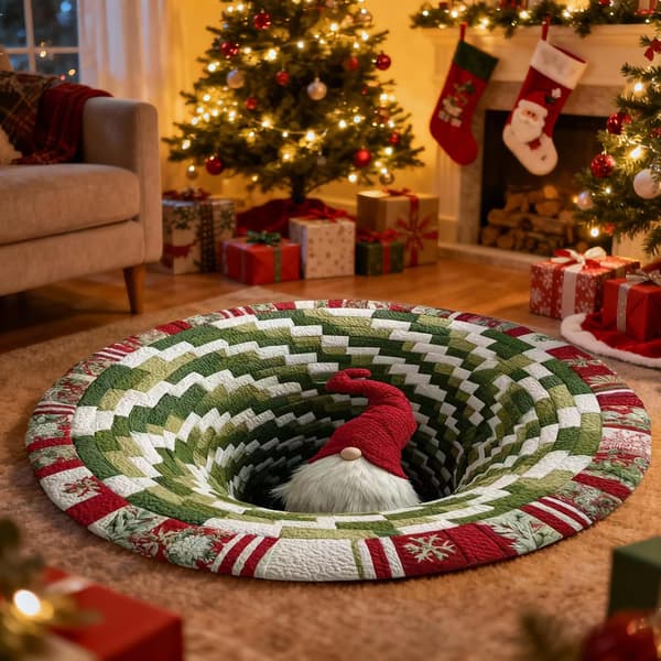 MINI Rundt Julegulvtæppe med 3D Optisk Illusion, Skridsikkert, 40x40CM