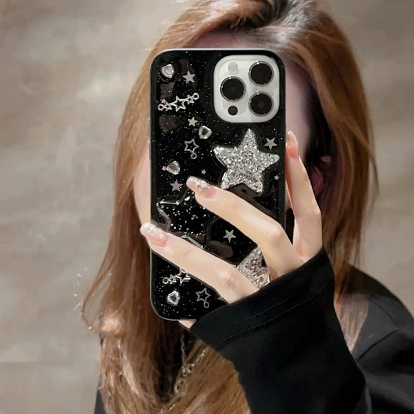 Fodral för iPhone 16 Pro Bling Stars 3D Hjärtan Diamant Twinkle Star Glitter Y2K Spark Lyxigt Girly Estetiskt Personlig Design för Kvinnor Tjejer Tonåringar T