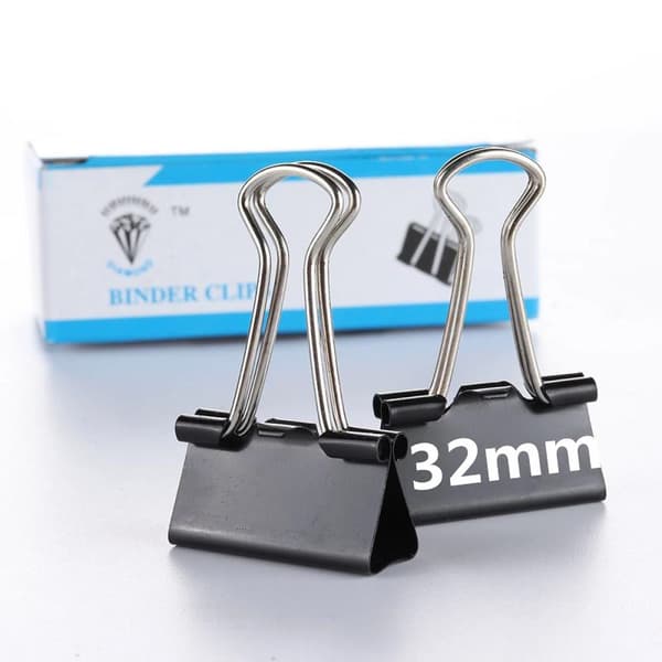 12 Pak Sorte Dokumentklemmer 32mm Multifunktionelle Papirklipsæske B