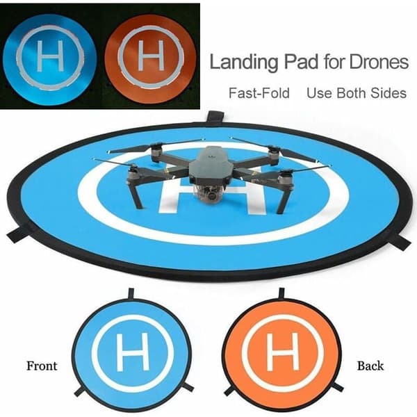 1 x Foldbar Vendbar Drone Landing Platform (55 cm, Blå/Orange)