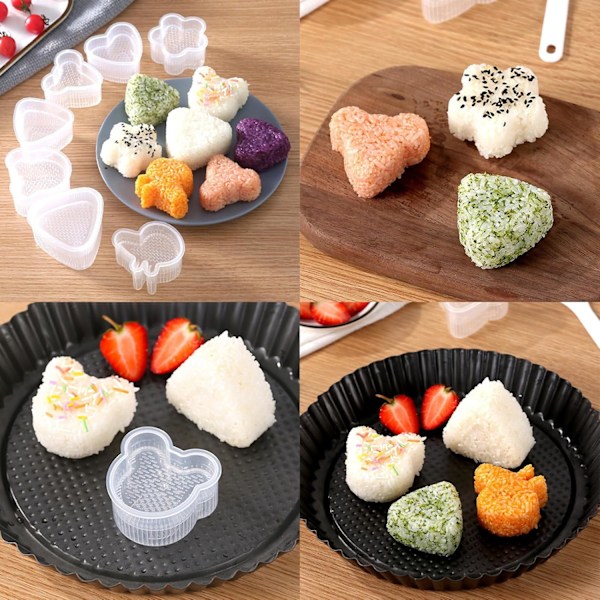 8 stk. Trekantet Risball Maker med Spatel - Rist Onigiri Form for Barnas Matboks Bento og Hjemme DIY