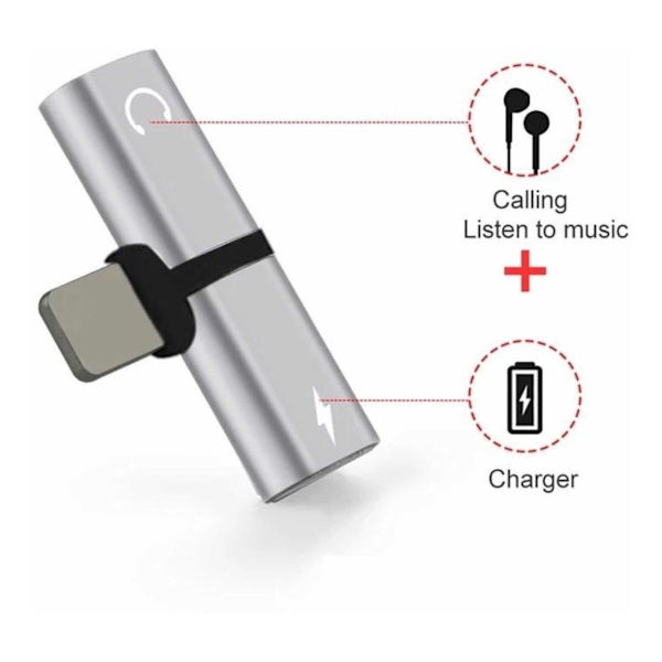 Sølv Lightning T-splitter lyd- og ladeadapter