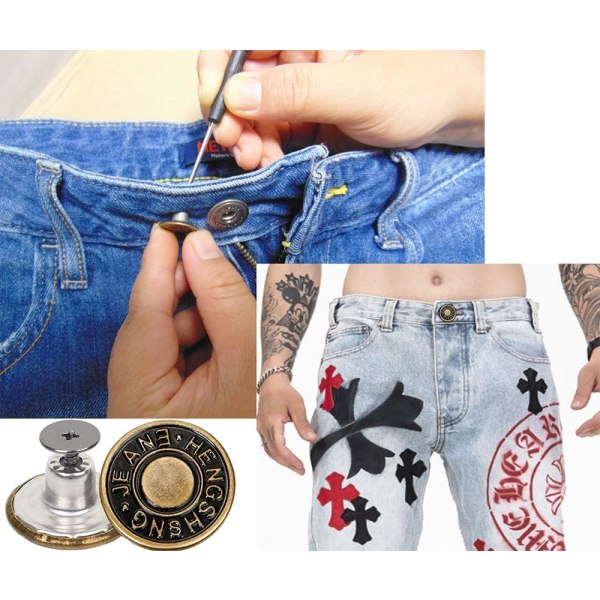 (20 Sæt 17mm) Aftagelige Knapper til Jeans Knapperstatning Snap