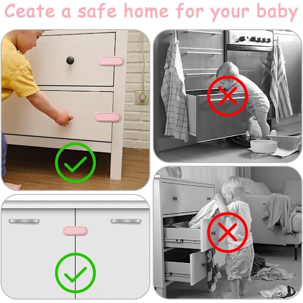 10 Stykker Pink Baby Sikkerhedsskabslåse, Baby Sikkerhedslåse, Baby Dørlås Sikkerhedslås til Skuffe, Køleskab, Skabe, Dør, Toilet