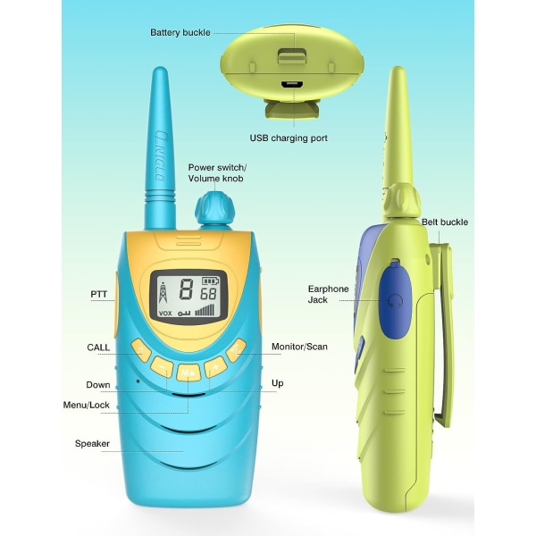 4-pack uppladdningsbara walkie talkies för barn, 4km Long Distance Co