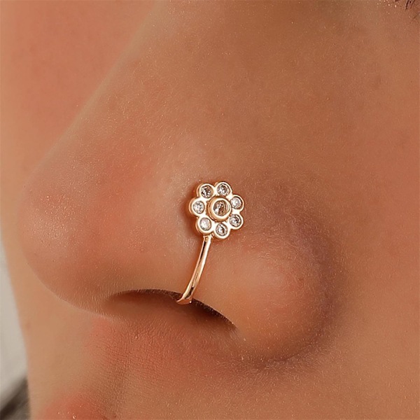 Krystallblomst Nesering Gull Falsk Septum Neseringer Cz Blomst Neseklemme Liten Blomst Neseringer Øredobber U-formet Klips på Nesepiercing Smykker for Kvinner og