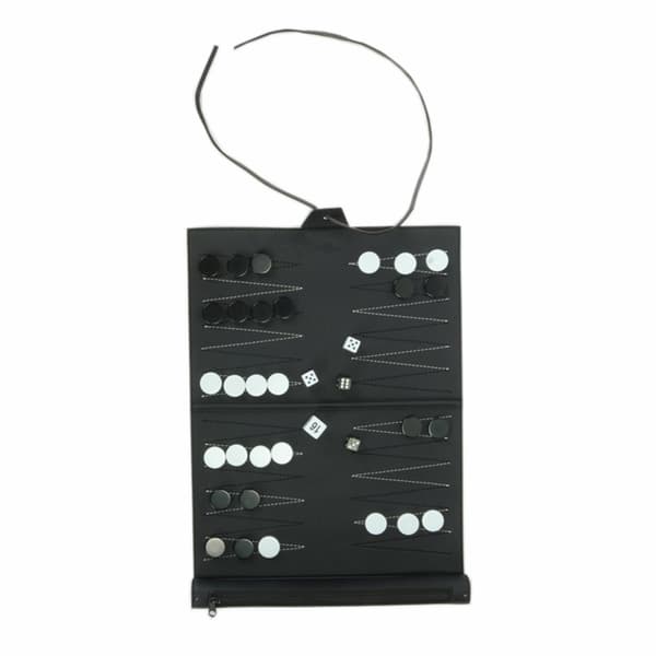 Rullbar Backgammonbräde PU Bärbar Schackset (Svart)