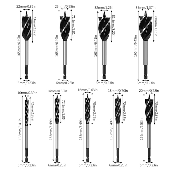 Pieces Profesjonelle Treborr Bits Profesjonelle Auger Borr Bits Twist Borr Bits Sett for Trearbeid (10mm, 12mm, 14mm, 16mm, 20mm, 22mm, 25mm, 32mm, 35mm)