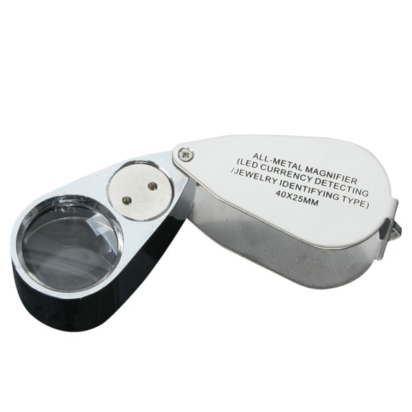 40X Juvelerare Lupp Metal Folding Magnifier med UV LED-ljus Magn