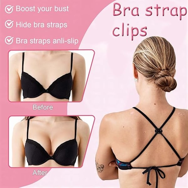 12 stk. BH-strop Holder Clips til Racerback, BH-strop Clips Anti-Slip Spænder Skjuler Stropper til Ryg til Kvinder Krydsryg Konvertere Justerbar BH S