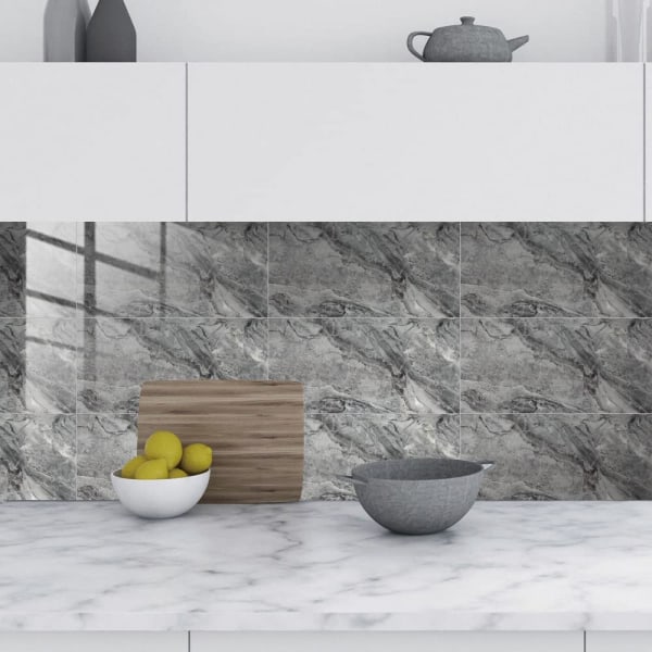 Marmor kakeldekal (grå marmormönster, 30x15cm (12 "x6") - 16