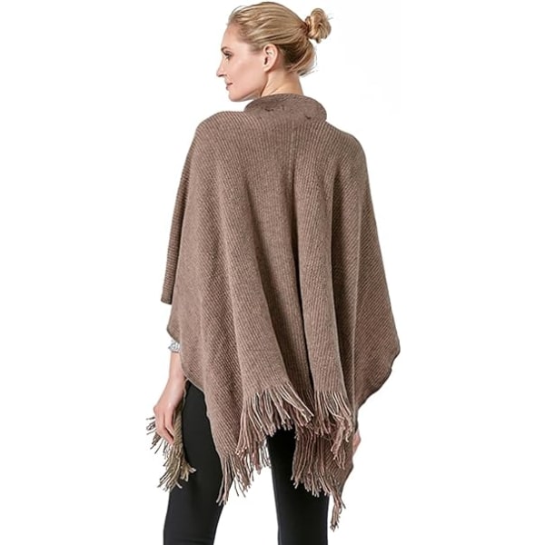 1 stk Poncho Sjal (Khaki) Kvinner Vinter Elegant Strikket Kappe Lomme